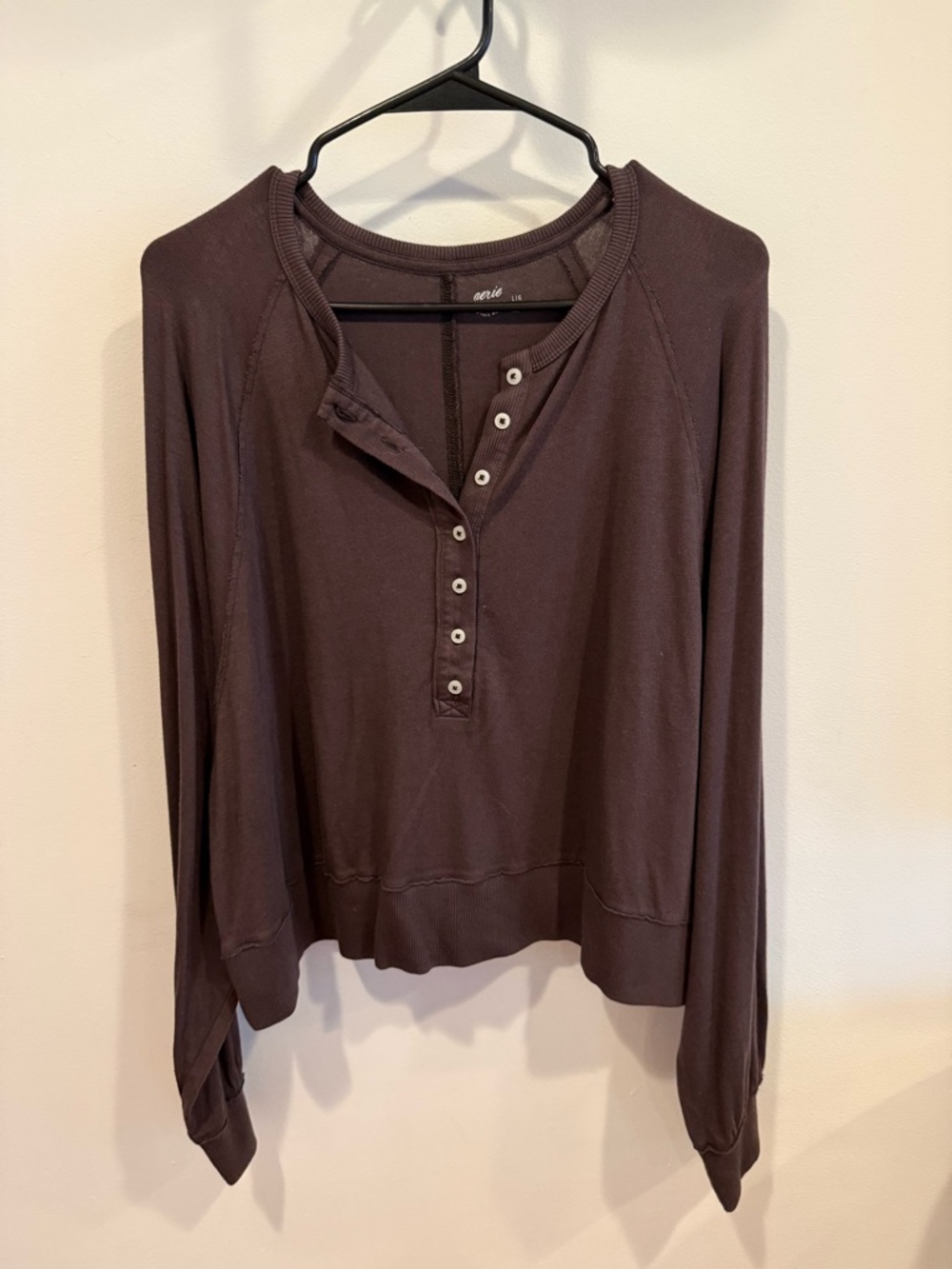 aerie Chocolate Brown Long-Sleeve Henley Top